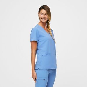 Figs Casma Three Pocket Scrub Top Ceil Blue XS